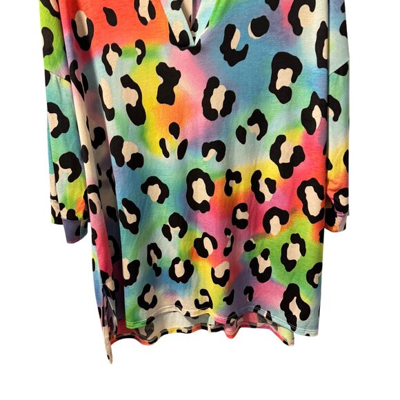 HoneymE Curvy Rainbow Leopard Print Top Sz XL blouse tunic multi - Picture 6 of 12